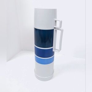 Thermos White and Blue Striped Flask